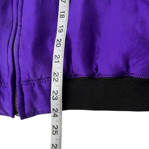 Vintage 80s CLIO‎ 100% Silk Purple Bomber Jacket Sz L Quilted Quiet Luxury Y2K - Picture 9 of 9